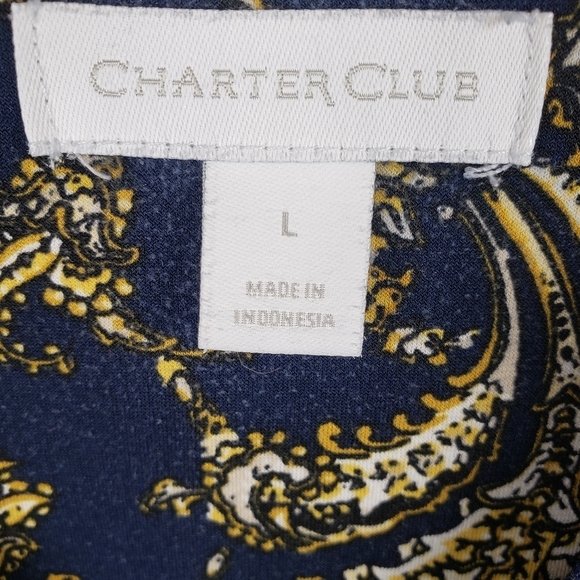 Charter Club Navy and Yellow Paisley Print Button Down Shirt Sz L - Picture 9 of 10